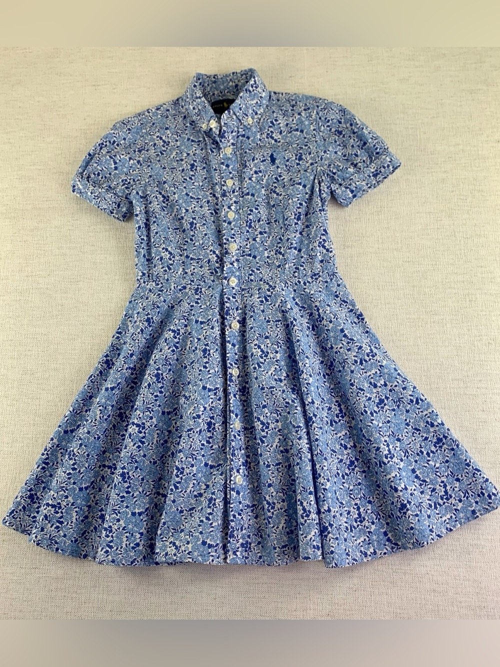 Polo Ralph Lauren Girls' Blue Floral Button-Front Dress short sleeve size 7